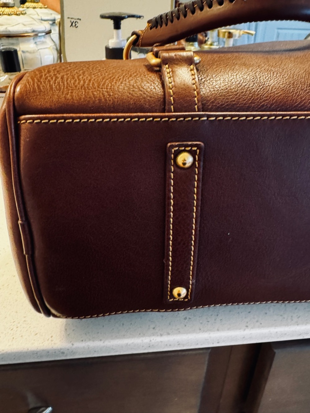 Dooney & Bourke Brown Leather Satchel with Gold Hardware - Picture 5 of 7